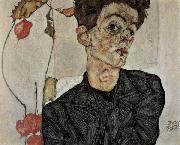 Egon Schiele Self-Portrait with Chinese Lantern Fruit oil painting on canvas